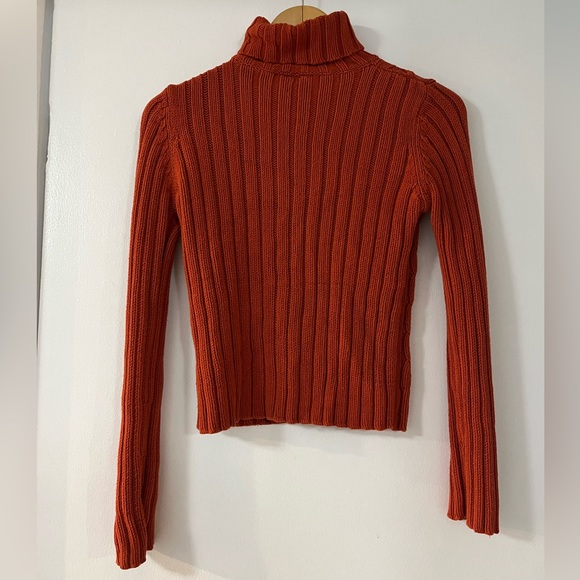 100% cotton burnt orange turtle neck cable knit sweater size XS - Picture 2 of 5